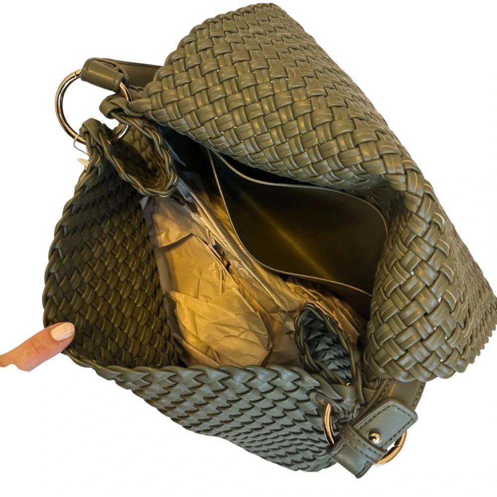 NWT Anthropologie Olive Green Woven Shoulder Bag - Picture 5 of 7